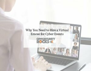 Person watching a virtual meeting led by an emcee